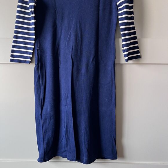 Lauren Ralph Lauren Dress Womens Medium Navy Stripe Button Shoulder Boatneck - Picture 4 of 14